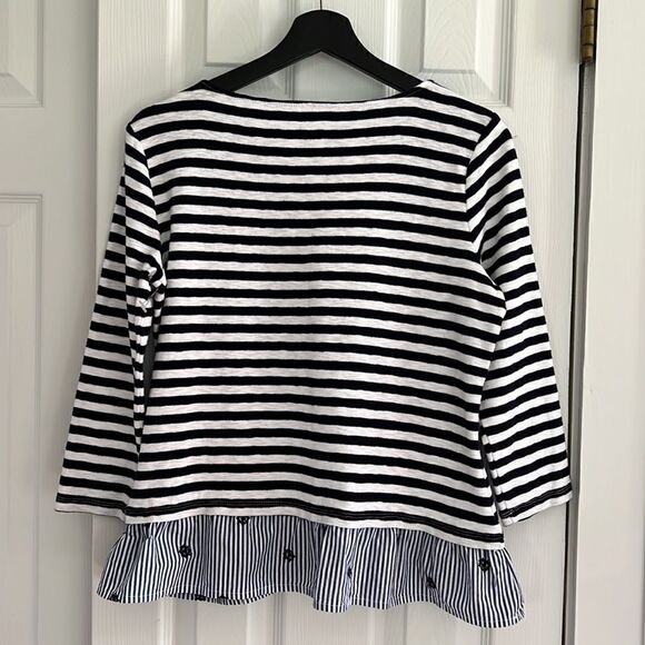 Talbots Blue Nautical Stripe Boatneck Ruffle Hem Top - Picture 3 of 9